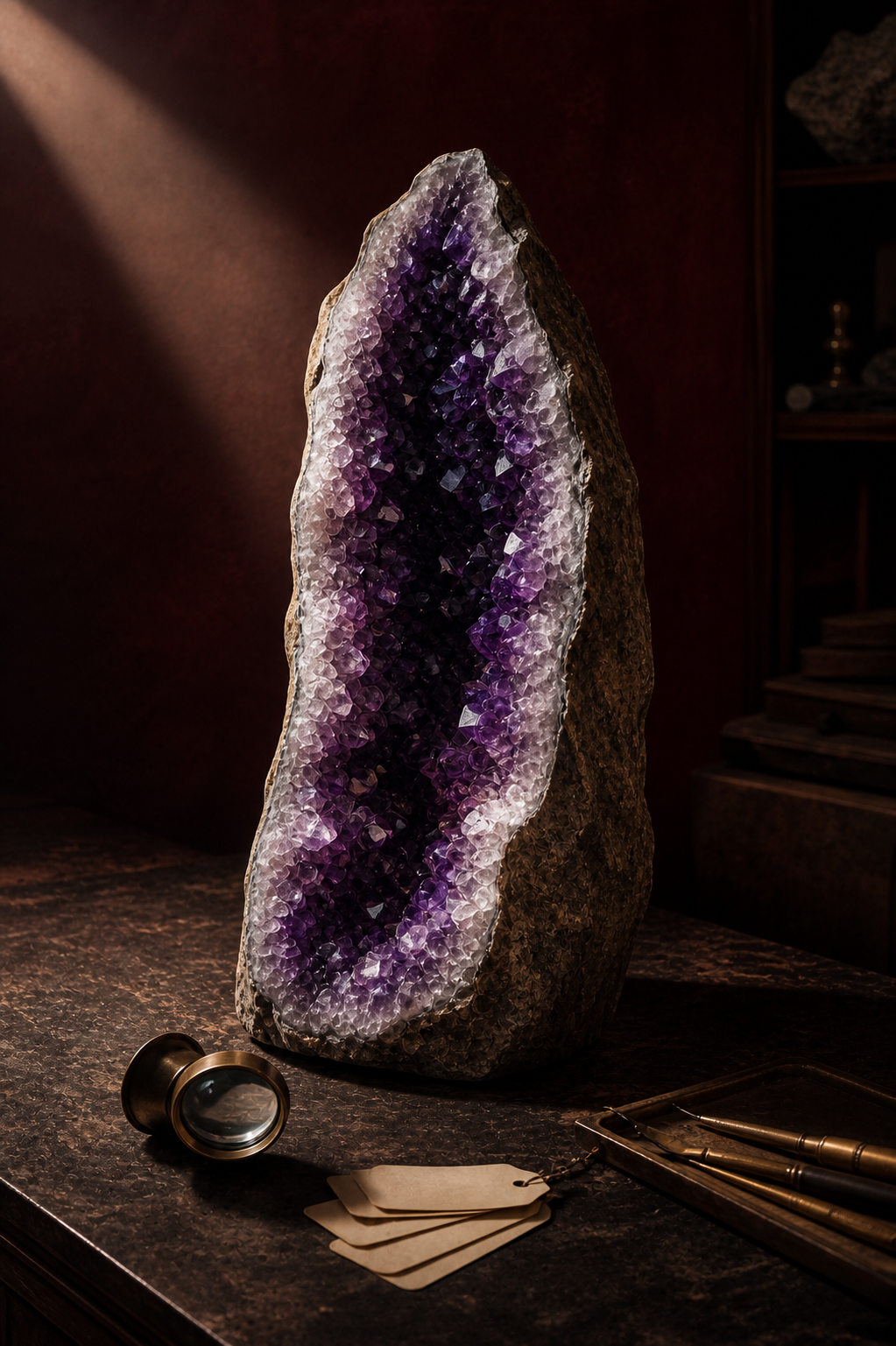 Exceptional raw amethyst selected under warm atelier light