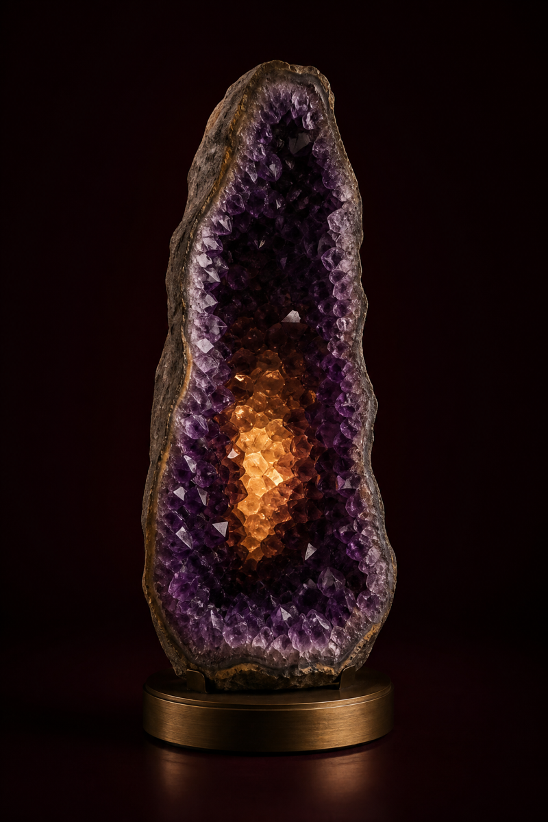 Illuminated amethyst geode sculpture from the Nocturne collection