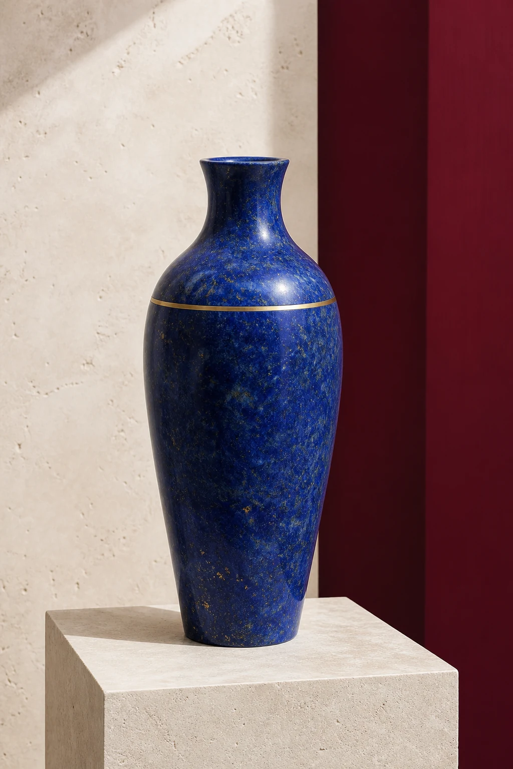 Celeste lapis lazuli vase with a brass collar